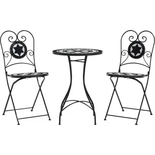 vidaXL Mosaik-Bistro-Set Schwarz und Weiß Eisen und Keramik - Schwarz