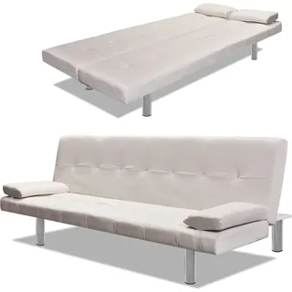 Schlafsofa mit 2 Kissen Kunstleder Ausziehbar Cremeweiß - Creme, Weiß