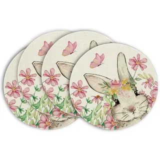 Artoid Mode Rosa Blumen Schmetterling Hase Ostern 4er Set Platzsets, 37cm Frühling Bankett Tischsets Waschbar Platzdeckchen Küche Party Deko