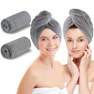 KinHwa Haarturban Turban Handtuch Mit Knopf 2 StüCk Super SaugfäHig Schnell Trocknend Mikrofaser Turban Harre Haar Handtuch Lange Haare Locken Kopf HandtüCher