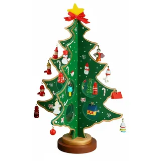 Hölzerner Weihnachtsbaum Mini-Weihnachtsbaum aus Holz 3D DIY Miniatur Künstlicher Tannenbaum für den Schreibtisch mit Ornamenten für DIY Weihnachtsdekoration Geschenk