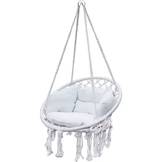 Relax Hängesessel 80 x 60 cm - weiß - Hängekorb inklusive Kissen für Innen und Außen - Weiß