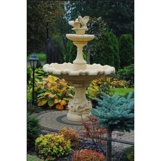 Zierbrunnen Springbrunnen Brunnen Garten Dekoration Fontaine Teich Tauben Vogel - Weiß