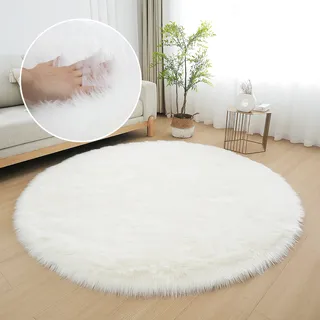 my home Fellteppich »Dena, Hochflor Teppiche« rund 60 mm Höhe Kunstfell, weich, Uni-Farben, Wohnzimmer, Schlafzimmer, Esszimmer, weiß