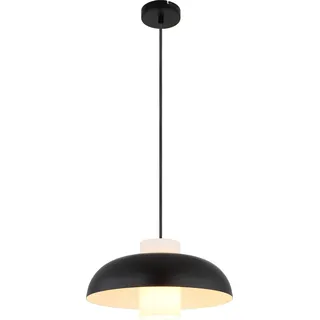 Globo Lighting Hängeleuchte Metall schwarz matt, Metall schwarz matt, Glas opal, Kabel Textil schwarz, Höhe kürzbar, ø: 380mm, H: 1200mm, Abmessungen Zylinder: DM: 11cm, H: 20 cm, exkl. 1x E27 60W 230V - Schwarz
