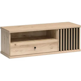 Bettso TV-Schrank Industrial Fernsehtisch TV Lowboard CALI C6 124 x 43 cm Eiche Artisan mit Lamellen