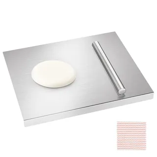 MOOTACO Profi edelstahl schneidebrett, 80x50 cm Schneidebrett zum Kneten Küchenarbeitsplatte, Edelstahl Brett küche Arbeitsplatte für Fleisch, Obst, Gemüse, Brot und Backen (80x50 cm)