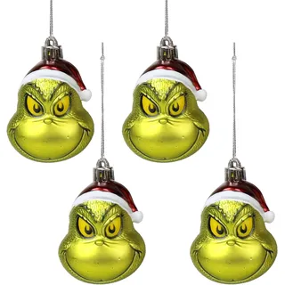 The Grinch Set Weihnachtskugeln, Plastik-Christbaumschmuck in Verpackung, Set 4 Stück (A)