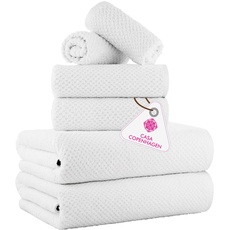 Casa Copenhagen Popcorn 6-teiliges Handtuch-Set – Weiß, 600 g/m2, 2 Badetücher, 2 Handtücher, 2 Waschlappen aus weicher ägyptischer Baumwolle für Badezimmer, Küche und Dusche