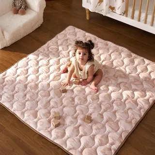 Momcozy Spielmatte Baby für den Boden, 127x127 cm verdickte Krabbeldecke, Spielunterlage für Baby Bauchzeit, wasserabweisend & rutschfest, Spielmatte Baby faltbar Outdoor mit Tragegriff, Rosa Liebe