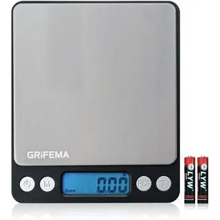 GRIFEMA Küchenwaage Digitale Profi (Hochpräzise 0.05g-500g)- Feinwaage mit LCD Display und 2 Batterien, Briefwaage Abstellautomatik und Tara, Kitchen Scale Klein mit 6 Maßeinheit