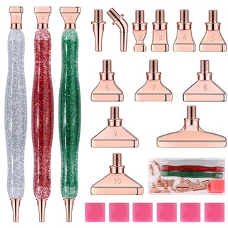 Souarts 5D Diamond Painting Zubehör Stift Set, Weihnachten Drill Pen mit Gewinde Metall Ersatz Stiftköpfen Kleber für Mosaikherstellung Nagelkunst Diamanten Malerei (Silber Rot Grün Rosegold)