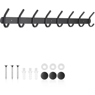 ERWEY Garderobenhaken Edelstahl, Kleiderhaken Wand mit 8 Haken, Metall Garderobenleiste Schlüsselhaken zum Aufhängen von Hut, Mantel, Handtuch und Geldbörse,Schwarz
