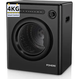 Trockner, 4KG Wäschetrockner, 1200W mit 6 Programm Intelligente Trocknung, Knitterschutz, LED Touchscreen, Doppelter Temperaturschutz, Freistehend Wandmontierbar Ablufttrockner für Kleidung, Schwarz