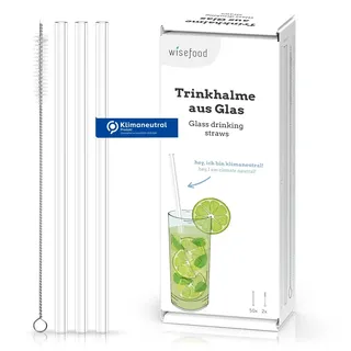 Wisefood® Glasstrohhalme Strohhalme Ø10mm [14 Stk.] Strohhalme Glas mit 4x Strohhalm Bürste [klar] Bubble Tea Strohhalme als Glas Strohhalm [21,5cm & 15cm] Glasstrohhalme lang & Glasstrohhalm kurz