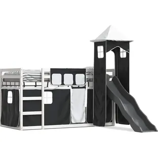 vidaXL Etagenbett mit Rutsche und Gardinen Weiß und Schwarz 90x200 cm - Schwarz