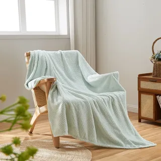 NEWCOSPLAY Flanell Decke Sofa Kuscheldecke Weizenohren Muster sofadecke Super weich und kuschelig Sofaüberwurf Minze-Wohndecke 130x150 cm als Tagesdecke