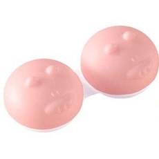 Kontaktlinsenbehälter im tierischen Design, niedlicher blauer Elefant, süsses rosa Schwein, witziges graues Nilpferd / Q-Case (rosa Schweinchen "Piggy")