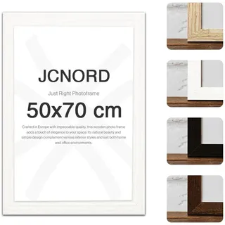JCNORD Weißer MDF Holz Bilderrahmen 50x70 cm mit bruchsicherem Acrylglas | Moderner Fotorahmen für Wände und Tische