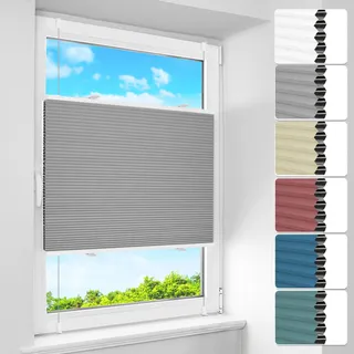 BelleMax Wabenplissee ohne Bohren Verdunkelung Thermo Plissee Klemmfix, Hellgrau-weiß 40x130cm(BxH), 100% Blickdicht,Schallschutz Sonnenschutz Doppelplissee für Fenster