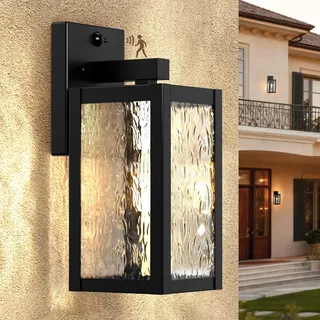 Wondlumi Außenlampe mit Bewegungsmelder E27 3 Beleuchtungsmodi Vintage Wandleuchte Aussen Industrial Schwarz IP44 Wandlampe 230V für Hof, Eingang (Ohne Leuchtmittel), 1 Stück