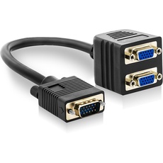 deleyCON S-VGA Y-Adapter Kabel Verteiler - S-VGA Stecker zu 2X S-VGA Buchse - EIN Signal an 2 Monitore - vergoldete Steckkontakte - Schwarz