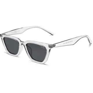 SOJOS Cateye Sonnenbrille Damen Polarisiert Vintage Retro Eckig Coole Frauen Schmale UV400 Schutz Klassische Outdoor Moderne Sonnenbrillen SJ2169 mit Transparent Grau Rahmen/Graue Linse