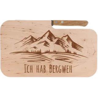 Spruchreif | Holz- Brotzeitbrett mit Messer und Gravur „Ich hab Bergweh“ | Perfekte Geschenkidee für Wanderer & Outdoor-Fans