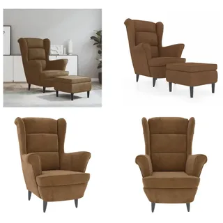 vidaXL Ohrensessel mit Hocker Braun Samt - Sessel Mit Hocker - Ohrensessel Mit Hocker - Sessel - Relaxsessel - Braun