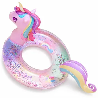 CutitiUU Einhorn Pool Spielzeug mit Funkelnden Pailletten,Aufblasbarer Schwimmring, Swimming Ring Pool Float für Mädchen,Dicke PVC Pool Schwimmen Ring für Spielzeug Party Zubehör (#90)
