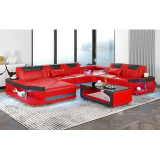 Großes Sofa Wohnlandschaft LED XXL U Form Ecksofa Ledersofa Schwarz - Schwarz