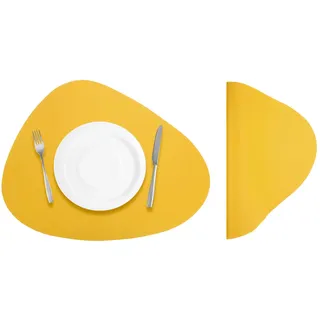 QUARKZMAN 2 Stück Platzsets aus Kunstleder für den Esstisch Gelb | Tischsets Abwaschbar Tropfenförmige Tischsets aus PU-Leder Hitzebeständig Wasserdicht ölabweisend Küchen-Platzsets