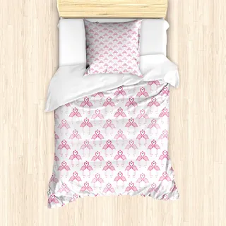 ABAKUHAUS Hawaii Bettbezug Set für Einzelbetten, Cutsy Liebe Flamingos Kunst, Milbensicher Allergiker geeignet mit Kissenbezug, 135 cm x 200 cm - 80 x 80 cm, Rosa und Pastellrosa