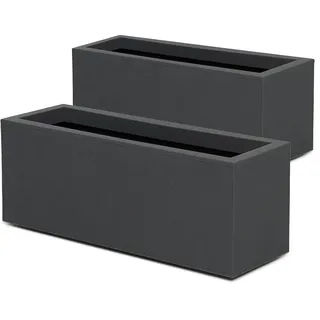 Ondis24 Balkonkasten mit Wasserspeicher, 25L Pflanzvolumen, Pflanzkübel Vulkan, rechteckig, Blumentopf, Balkon Terrasse (2X Anthrazit)
