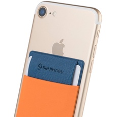 Sinjimoru Handy Kartenetui für Kreditkarten & Bargeld, Slim Wallet Smartphone Kartenhalter zum aufkleben ID Card Holder für iPhone und Android. Sinji Pouch Flap Orange