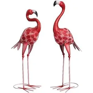 XONOR Metall-Flamingo-Gartenstatuen, roter Flamingo, Hofkunst, Outdoor-Skulpturen für Zuhause, Terrasse, Rasen, Hinterhof, Dekoration, 2 Stück