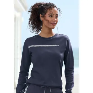 Sweatshirt H.I.S, Damen, Gr. 48/50, blau (marine), Interlock, Obermaterial: 60% Baumwolle, 40% Polyester, bedruckt, unifarben, Basic, bequem hüftlang, Rundhals, Rippbündchen, Sweatshirts Sweatshirt, Basic mit Logodruck, Loungewear, Topseller