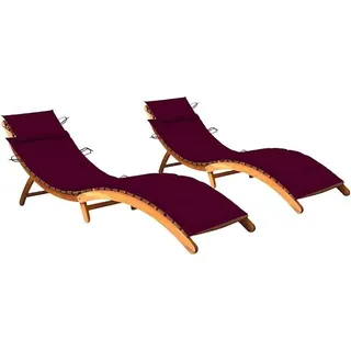 Sonnenliege Gartenliege aus massivem Akazienholz 2er Set mit Auflagen 184 x 55 x 64 cm klappbar Wetterfest für Terrasse Balkon Relax Liegestuhl Outdoor - Rot