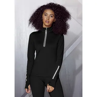Laufshirt LASCANA ACTIVE, Damen, Gr. L (44/46), schwarz, Jersey, Obermaterial: 87% Polyester, 13% Elasthan, unifarben, klassisch hüftlang, Bündchen mit Daumenlöchern, Shirts Laufshirt, Thermo mit reflektierenden Details