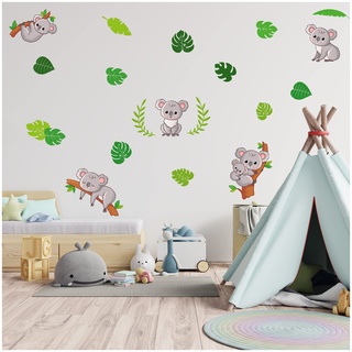 Wandsticker personalisiert Sticker Aquarell Tiere mit Name Wandtattoo für Kinderzimmer Babyzimmer Spielzimmer Mädchen Junge Y037 (Nr. 28 Koala, Ohne Wunschname)