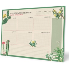 Grupo Erik Schreibtischunterlage mit Tages-, Wochen- und Monatskalender, spanische Version, Botanical Cacti, A3, 54 undatierte Blätter zum Abreißen, 29,7 x 41,9 cm