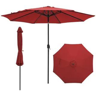 FANTASK Sonnenschirm wasserdicht stabil 25° klappbar, Gartenschirm mit Kurbel, Terrassenschirm mit 8 Rippen, belüfteter Terrassenschirm 300 cm (Rot)