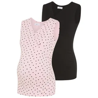 Umstandsshirt NEUN MONATE "2er Pack Umstands-Tops", Damen, Gr. 44/46, rosa (gepunktet, schwarz), Jersey, Obermaterial: 95% Baumwolle, 5% Elasthan, bedruckt, gepunktet, eng hüftbedeckend, tiefer V-Ausschnitt, Shirts Umstandsshirt, eng anliegende Passform, tiefer V-Ausschnitt mit Wickeloptik