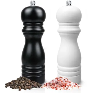 Salz und Pfeffermühle Holz 2er Set, Salz Pfeffermühle Groß mit Verstellbarem Mahlwerk, Gewürzmühle Grinder Keramik & Salzmühle mit Keramikmahlwerk, Manuelle Salz und Pfeffer Mühle für Meersalz, Chili
