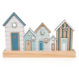 Strandhäuser Deko-Figur: Maritime Deko aus Holz, Dekohäuser zum Hinstellen, Sommer, Meer, Strand & Urlaub, Maritime Dekoration Badezimmer & Wohnzimmer, Maritimdeko Innen, Baddeko Maritim, 24 x 15 cm