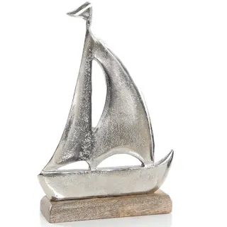 Logbuch-Verlag Segelboot Figur aus Metall & Holz Silber braun Segelschiff Deko maritim Geschenk Hochzeit Weihnachten 22 cm