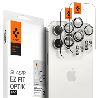 SPIGEN Glass tR EZ Fit Optik Pro 2 Pack White Titanium iPhone 15 Pro Max