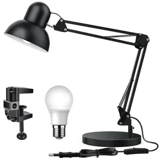 WAFTING Upgrade Große Schreibtischlampe, Schreibtischlampe Retro mit E27 Schraubbirne, Flexible Klemme auf Desk Lamp, Architektenlampe, 65cm Schwenkarm Schreibtischlampe, Led Tischlampe für Büro