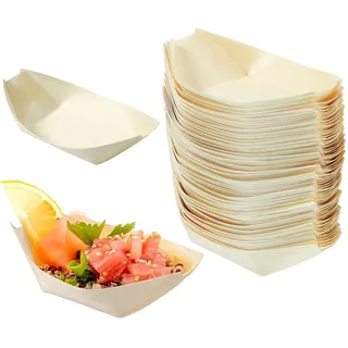 Roontin Einweg-Bambus-Teller für Lebensmittel, umweltfreundliche Bambusteller, Fingerfood-Schalen aus Holz, Palmblatt-Teller, Servierboote aus Bambus, 50 Stück