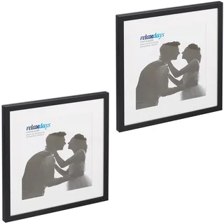 Relaxdays Bilderrahmen 2er Set, 38,5x38,5 cm, quadratisch, schwarz | Fotorahmen, Aufhängen oder Hinstellen, Passepartout